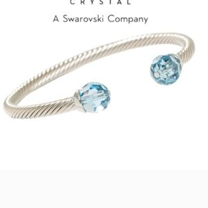 Touchstone Crystal Swarovski Open Cuff Bracelet with Light Blue Crystal Ends